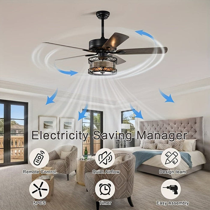 52 in. Farmhouse Ceiling Fan with 3 Lights 5 Wood Blades, Reversible Ceiling Fan for Living Room Dining Room-ErisView