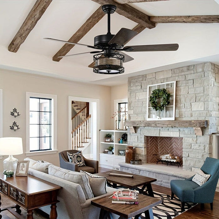 52 in. Farmhouse Ceiling Fan with 3 Lights 5 Wood Blades, Reversible Ceiling Fan for Living Room Dining Room-ErisView
