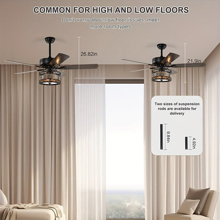 52 in. Farmhouse Ceiling Fan with 3 Lights 5 Wood Blades, Reversible Ceiling Fan for Living Room Dining Room-ErisView