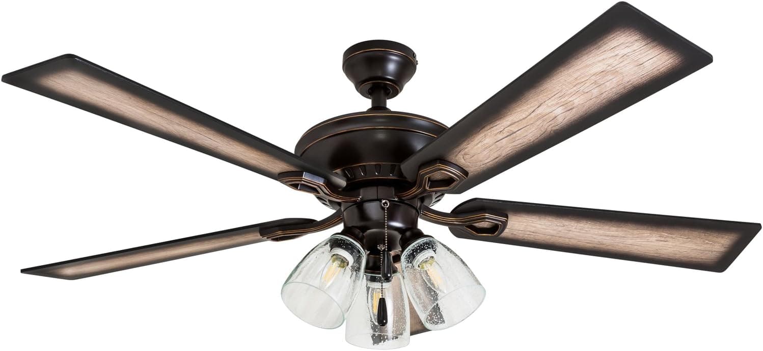 52 in. Farmhouse Ceiling Fan with Light, LED Ceiling Fan with Light Pull Chain, Reversible Ceiling Fan Summer Winter, Oil Rubbed Bronze Ceiling Fan-12-ErisView