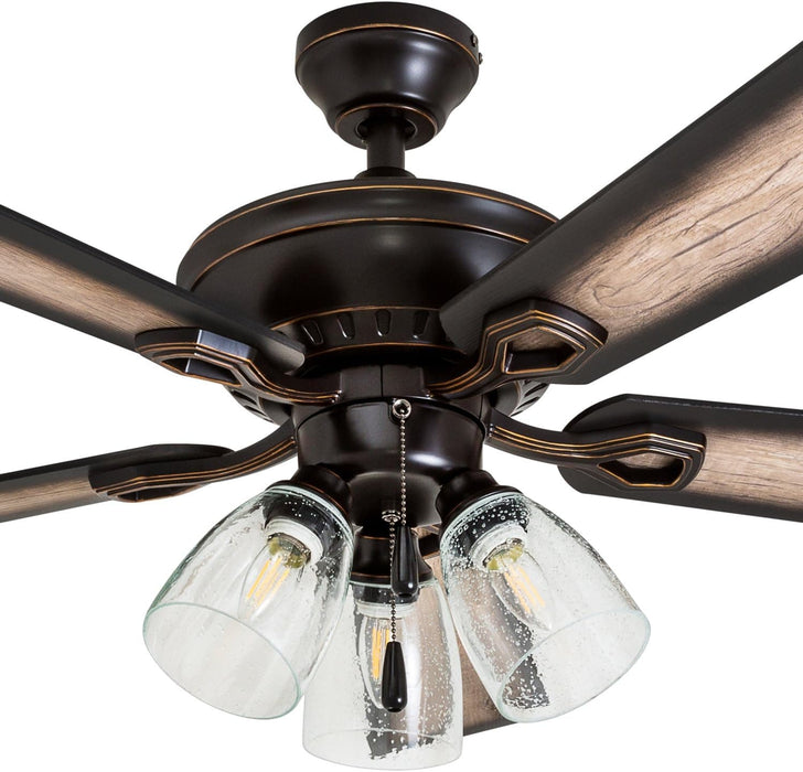 52 in. Farmhouse Ceiling Fan with Light, LED Ceiling Fan with Light Pull Chain, Reversible Ceiling Fan Summer Winter, Oil Rubbed Bronze Ceiling Fan-13-ErisView