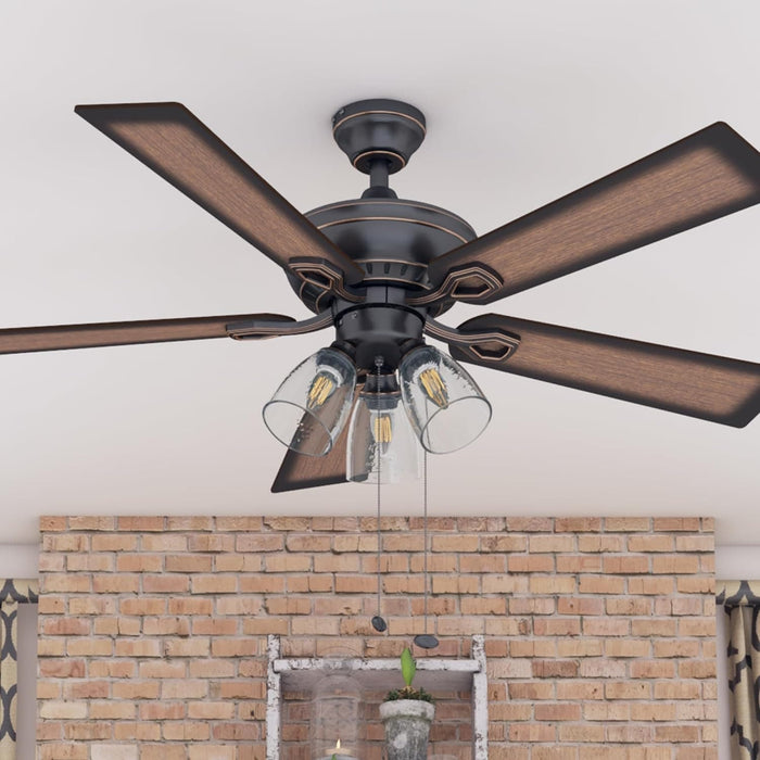 52 in. Farmhouse Ceiling Fan with Light, LED Ceiling Fan with Light Pull Chain, Reversible Ceiling Fan Summer Winter, Oil Rubbed Bronze Ceiling Fan-2-ErisView