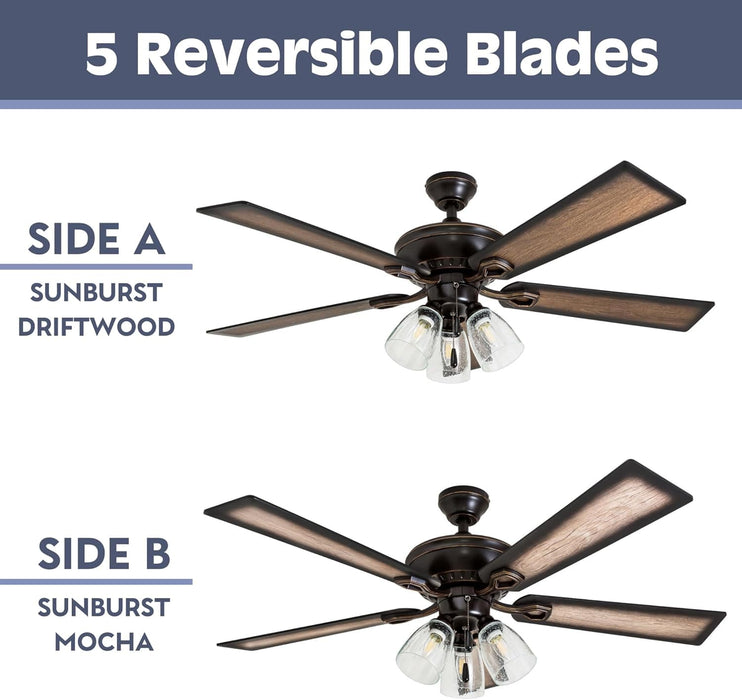 52 in. Farmhouse Ceiling Fan with Light, LED Ceiling Fan with Light Pull Chain, Reversible Ceiling Fan Summer Winter, Oil Rubbed Bronze Ceiling Fan-3-ErisView