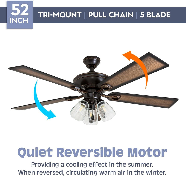 52 in. Farmhouse Ceiling Fan with Light, LED Ceiling Fan with Light Pull Chain, Reversible Ceiling Fan Summer Winter, Oil Rubbed Bronze Ceiling Fan-4-ErisView