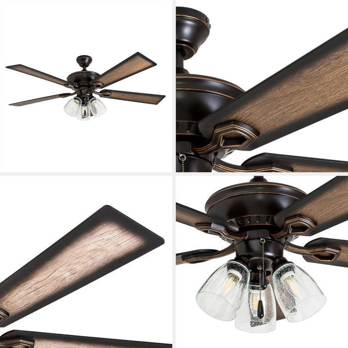 52 in. Farmhouse Ceiling Fan with Light, LED Ceiling Fan with Light Pull Chain, Reversible Ceiling Fan Summer Winter, Oil Rubbed Bronze Ceiling Fan-6-ErisView