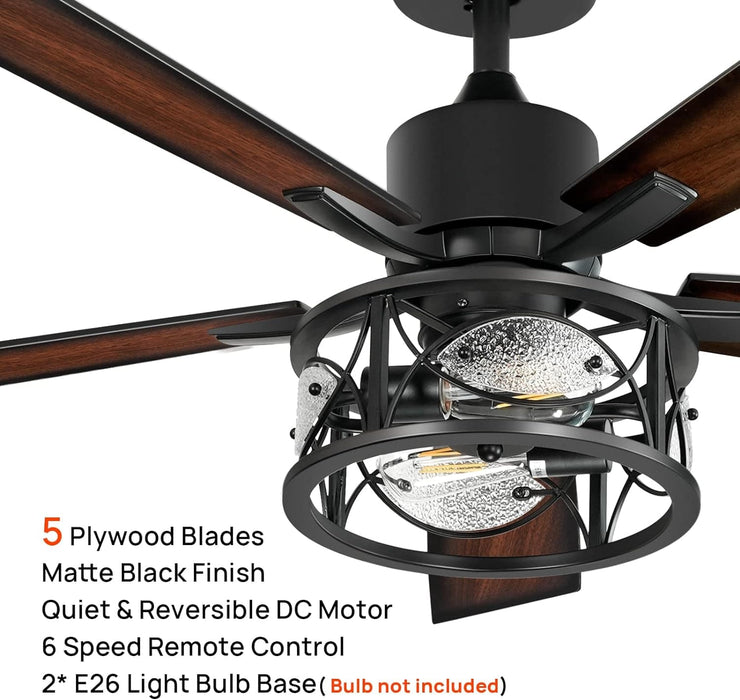 52 in. Farmhouse Ceiling Fan with Light, Wood Ceiling Fan with Lights, Indoor Remote Control Fan, Quiet Ceiling Fans with Lights-2-ErisView