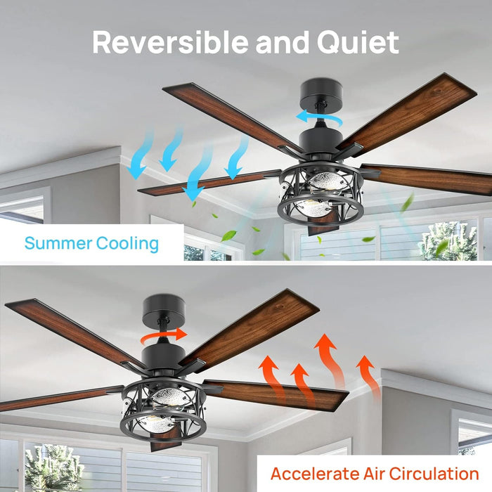 52 in. Farmhouse Ceiling Fan with Light, Wood Ceiling Fan with Lights, Indoor Remote Control Fan, Quiet Ceiling Fans with Lights-4-ErisView