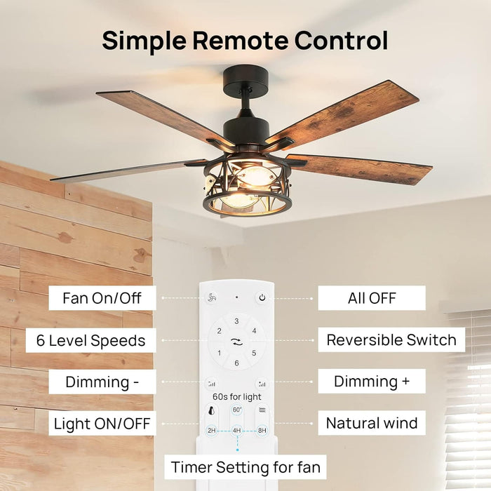 52 in. Farmhouse Ceiling Fan with Light, Wood Ceiling Fan with Lights, Indoor Remote Control Fan, Quiet Ceiling Fans with Lights-6-ErisView
