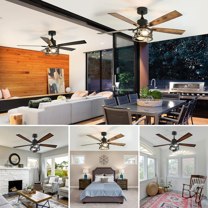 52 in. Farmhouse Ceiling Fan with Light, Wood Ceiling Fan with Lights, Indoor Remote Control Fan, Quiet Ceiling Fans with Lights-7-ErisView