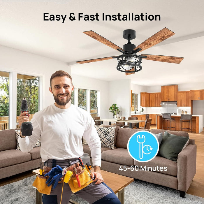 52 in. Farmhouse Ceiling Fan with Light, Wood Ceiling Fan with Lights, Indoor Remote Control Fan, Quiet Ceiling Fans with Lights-8-ErisView