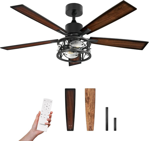 52 in. Farmhouse Ceiling Fan with Light, Wood Ceiling Fan with Lights, Indoor Remote Control Fan, Quiet Ceiling Fans with Lights-1-ErisView