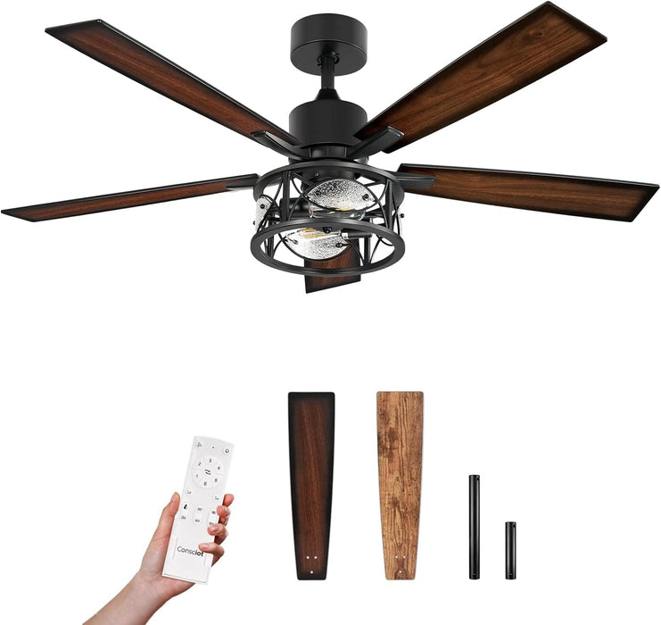 52 in. Farmhouse Ceiling Fan with Light, Wood Ceiling Fan with Lights, Indoor Remote Control Fan, Quiet Ceiling Fans with Lights-1-ErisView