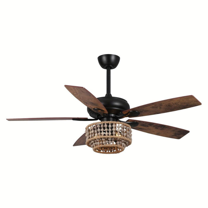 52 in. Farmhouse Ceiling Fan with Remote, 5-Blade Ceiling Fan with Driftwood Jute Wooden Beads-ErisView