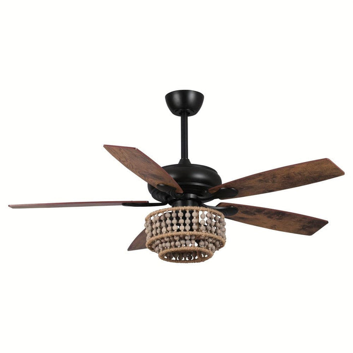 52 in. Farmhouse Ceiling Fan with Remote, 5-Blade Ceiling Fan with Driftwood Jute Wooden Beads-ErisView