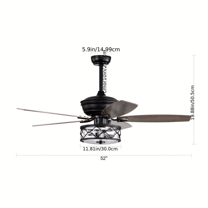 52 in. Farmhouse Downrod Mount Caged Reversible Ceiling Fan with Light and Remote Control for Living Room-ErisView