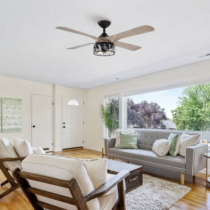 52 in. Farmhouse Downrod Mount Crystal Ceiling Fan with Light and Remote Control, Low Profile Ceiling fan with 4 Reversible Blades for Living Room-ErisView