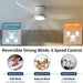 52 in. Farmhouse Flush Mount Low Profile Ceiling Fan with Remote Control, White LED Reversible Ceiling Fan for Bedroom Living Room Patios -3-ErisView