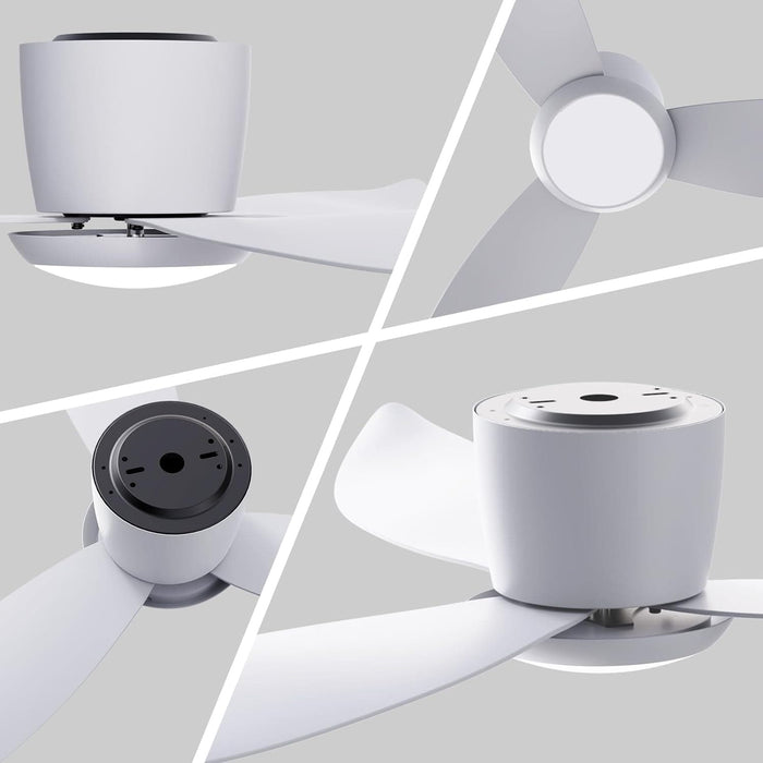 52 in. Farmhouse Flush Mount Low Profile Ceiling Fan with Remote Control, White LED Reversible Ceiling Fan for Bedroom Living Room Patios -6-ErisView