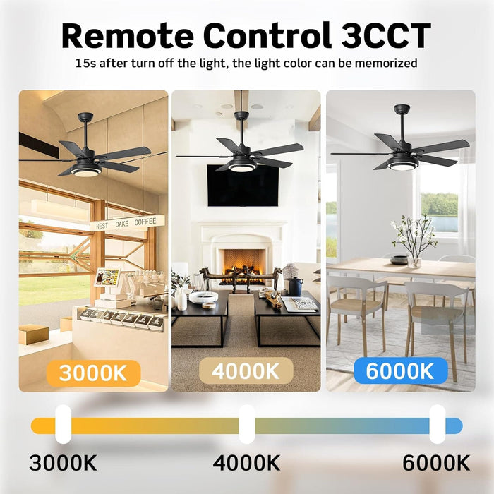 52 in. Farmhouse Modern Remote Control Ceiling Fan and Light, Silent Reversible DC Ceiling Fan for Bedroom Living Room-11-ErisView