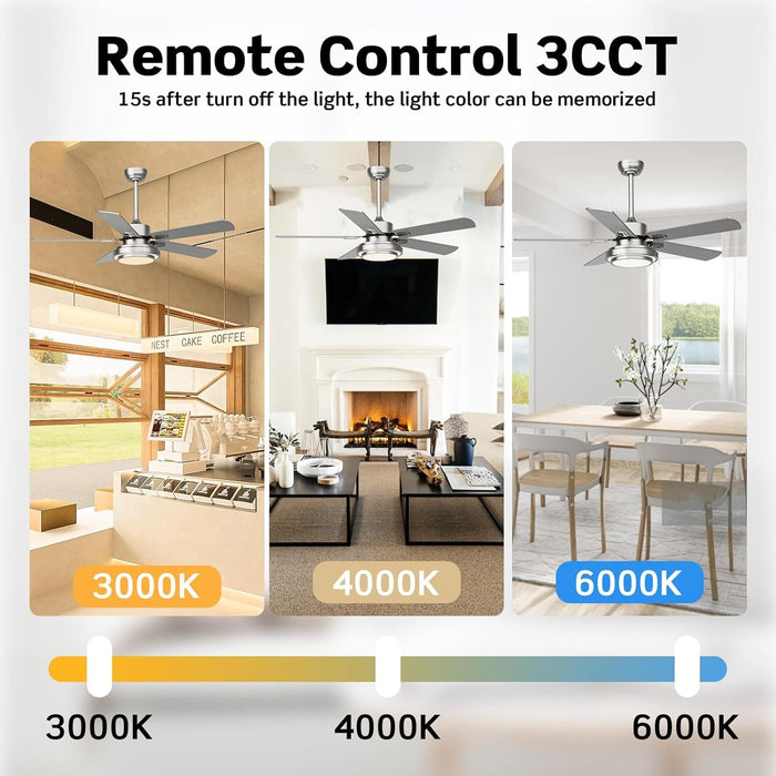 52 in. Farmhouse Modern Remote Control Ceiling Fan and Light, Silent Reversible DC Ceiling Fan for Bedroom Living Room-4-ErisView
