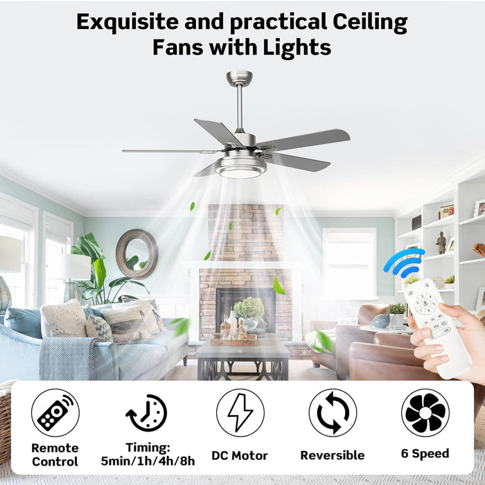 52 in. Farmhouse Modern Remote Control Ceiling Fan and Light, Silent Reversible DC Ceiling Fan for Bedroom Living Room-7-ErisView
