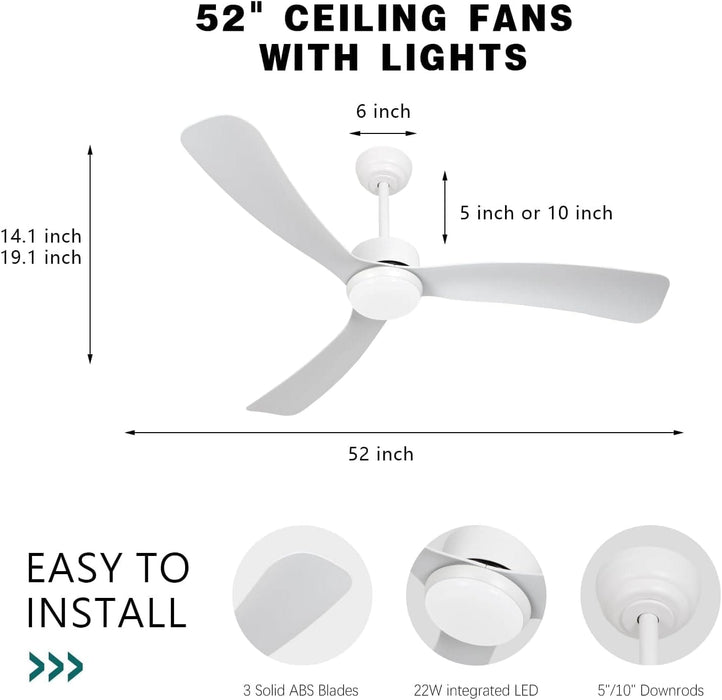 52 in. Farmhouse Modern Reversible DC Ceiling Fan for Bedroom, White Ceiling Fan, Outdoor Ceiling Fan with Light and Remote, Outdoor Patio Fans-13-ErisView