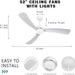 52 in. Farmhouse Modern Reversible DC Ceiling Fan for Bedroom, White Ceiling Fan, Outdoor Ceiling Fan with Light and Remote, Outdoor Patio Fans-13-ErisView