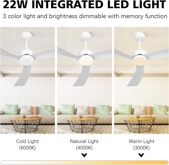 52 in. Farmhouse Modern Reversible DC Ceiling Fan for Bedroom, White Ceiling Fan, Outdoor Ceiling Fan with Light and Remote, Outdoor Patio Fans-15-ErisView