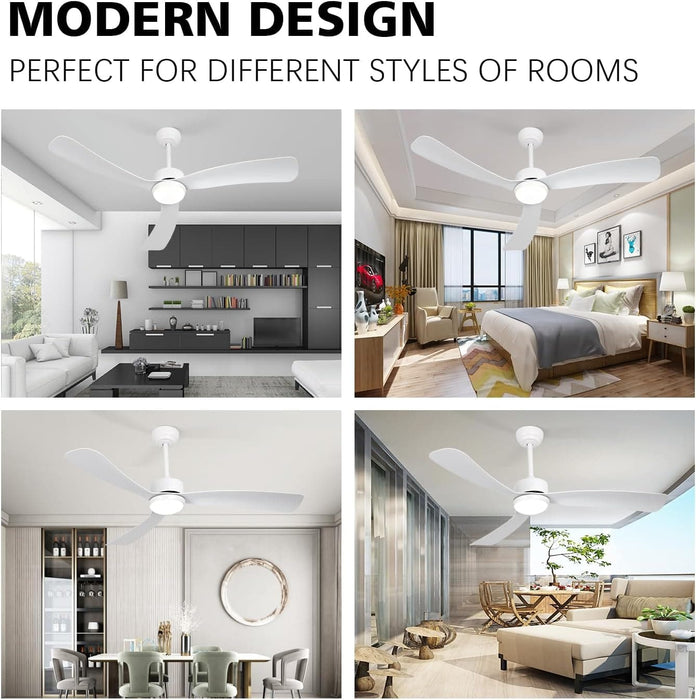 52 in. Farmhouse Modern Reversible DC Ceiling Fan for Bedroom, White Ceiling Fan, Outdoor Ceiling Fan with Light and Remote, Outdoor Patio Fans-18-ErisView