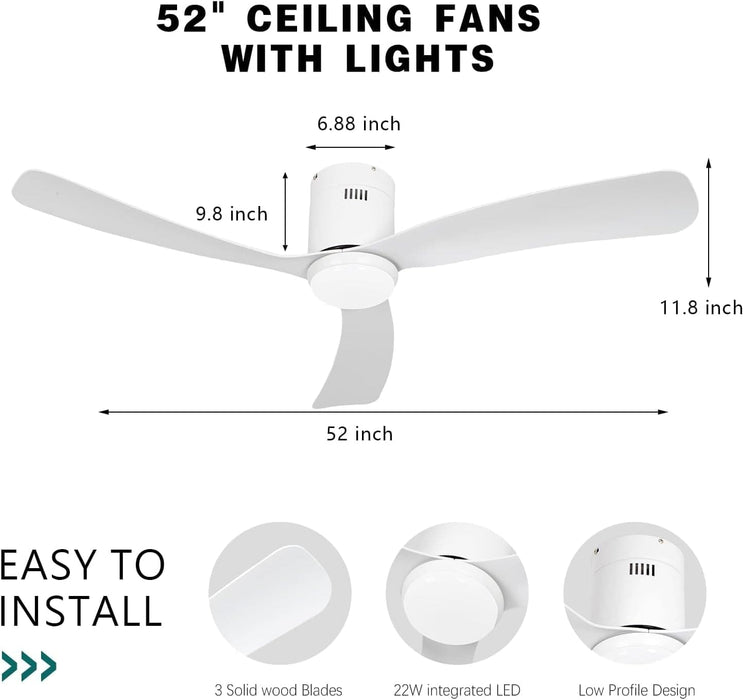 52 in. Farmhouse Modern Reversible DC Ceiling Fan for Bedroom, White Ceiling Fan, Outdoor Ceiling Fan with Light and Remote, Outdoor Patio Fans-21-ErisView