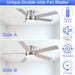 52 in. Flush Mount Brushed Nickel Ceiling Fan, Remote Ceiling Fan with Light, Dimmable LED Reversible DC Ceiling Fan, 5 Blades Modern Ceiling Fan-3-ErisView