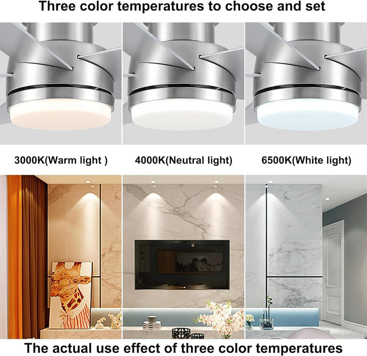 52 in. Flush Mount Brushed Nickel Ceiling Fan, Remote Ceiling Fan with Light, Dimmable LED Reversible DC Ceiling Fan, 5 Blades Modern Ceiling Fan-7-ErisView