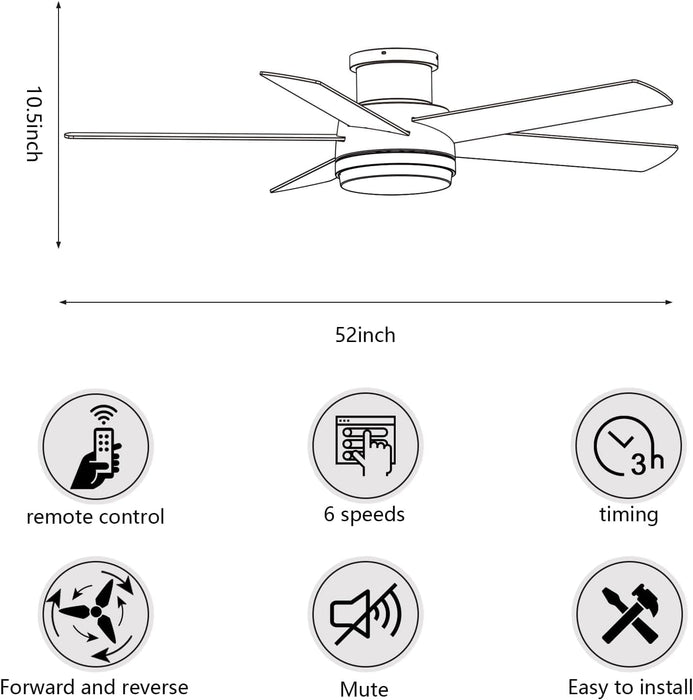 52 in. Flush Mount Brushed Nickel Ceiling Fan, Remote Ceiling Fan with Light, Dimmable LED Reversible DC Ceiling Fan, 5 Blades Modern Ceiling Fan-9-ErisView