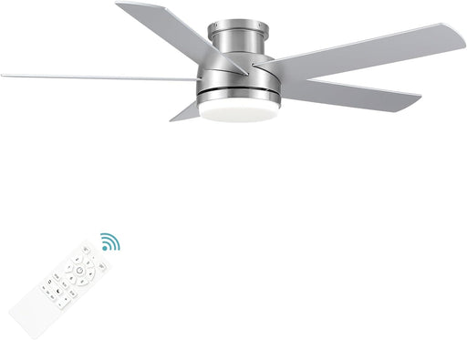 52 in. Flush Mount Brushed Nickel Ceiling Fan, Remote Ceiling Fan with Light, Dimmable LED Reversible DC Ceiling Fan, 5 Blades Modern Ceiling Fan-1-ErisView