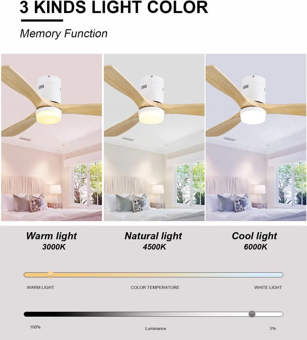 52 in. Flush Mount Ceiling Fan and Light, Modern Low Profile Ceiling Fan with Remote, Farmhouse Reversible DC Ceiling Fan for Patios Bedroom Living Room -15-ErisView