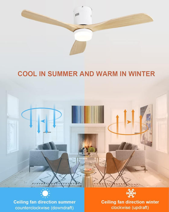 52 in. Flush Mount Ceiling Fan and Light, Modern Low Profile Ceiling Fan with Remote, Farmhouse Reversible DC Ceiling Fan for Patios Bedroom Living Room -16-ErisView