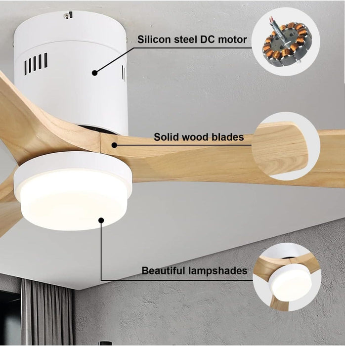 52 in. Flush Mount Ceiling Fan and Light, Modern Low Profile Ceiling Fan with Remote, Farmhouse Reversible DC Ceiling Fan for Patios Bedroom Living Room -17-ErisView