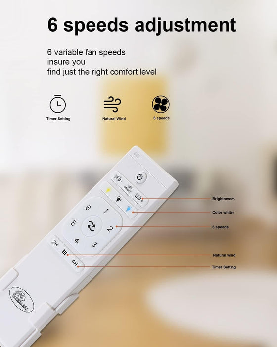 52 in. Flush Mount Ceiling Fan and Light, Modern Low Profile Ceiling Fan with Remote, Farmhouse Reversible DC Ceiling Fan for Patios Bedroom Living Room -18-ErisView