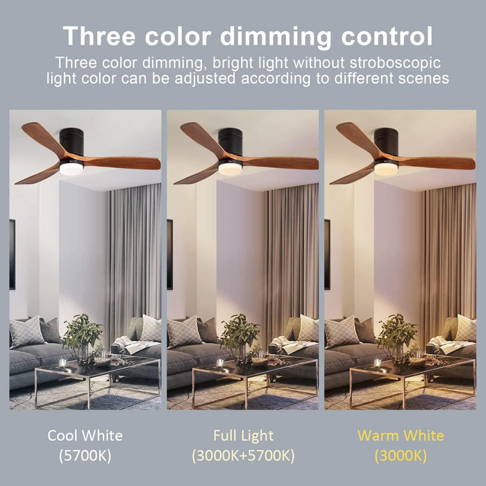 52 in. Flush Mount Ceiling Fan and Light, Modern Low Profile Ceiling Fan with Remote, Farmhouse Reversible DC Ceiling Fan for Patios Bedroom Living Room -2-ErisView