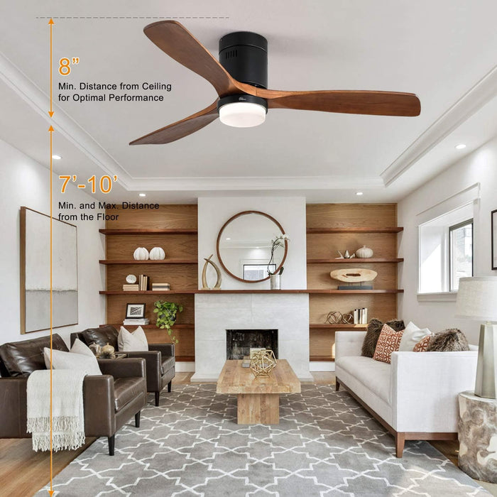 52 in. Flush Mount Ceiling Fan and Light, Modern Low Profile Ceiling Fan with Remote, Farmhouse Reversible DC Ceiling Fan for Patios Bedroom Living Room -5-ErisView
