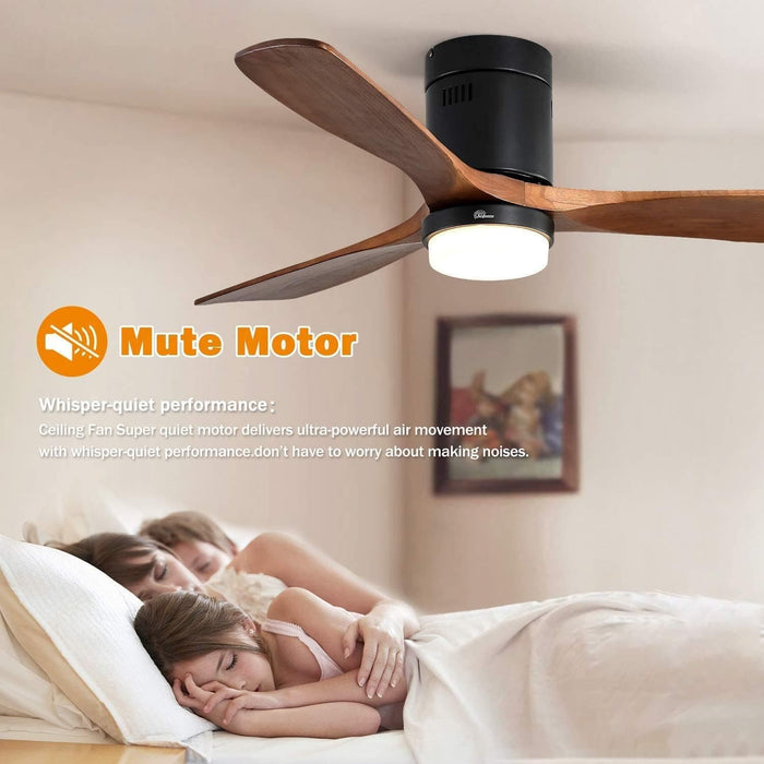 52 in. Flush Mount Ceiling Fan and Light, Modern Low Profile Ceiling Fan with Remote, Farmhouse Reversible DC Ceiling Fan for Patios Bedroom Living Room -6-ErisView