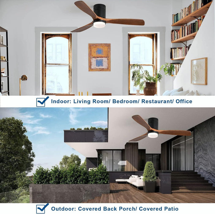 52 in. Flush Mount Ceiling Fan and Light, Modern Low Profile Ceiling Fan with Remote, Farmhouse Reversible DC Ceiling Fan for Patios Bedroom Living Room -7-ErisView