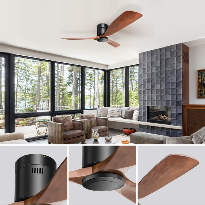52 in. Flush Mount Ceiling Fan and Light, Modern Low Profile Ceiling Fan with Remote, Farmhouse Reversible DC Ceiling Fan for Patios Bedroom Living Room -9-ErisView