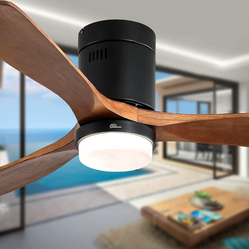 52 in. Flush Mount Ceiling Fan and Light, Modern Low Profile Ceiling Fan with Remote, Farmhouse Reversible DC Ceiling Fan for Patios Bedroom Living Room -1-ErisView
