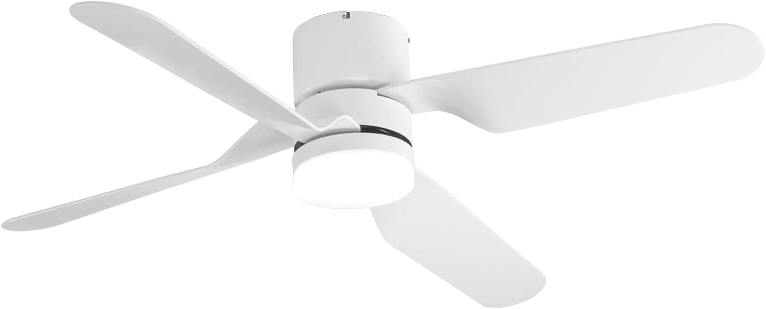 52 in. Flush Mount Ceiling Fan with Light, White Low Profile Ceiling Fan for Indoor Outdoor Use-9-ErisView