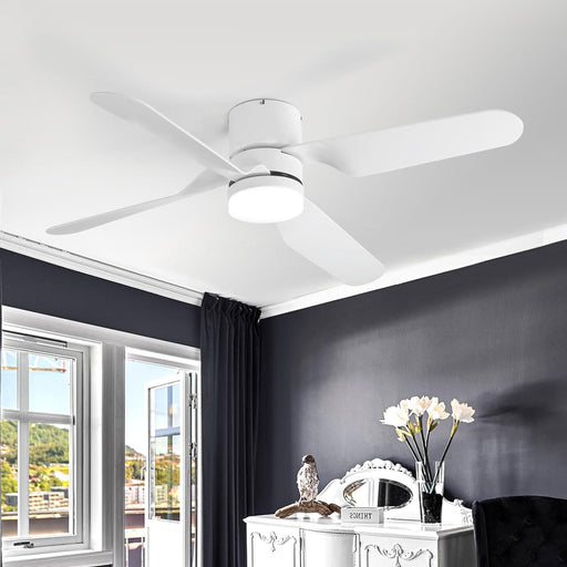 52 in. Flush Mount Ceiling Fan with Light, White Low Profile Ceiling Fan for Indoor Outdoor Use-1-ErisView