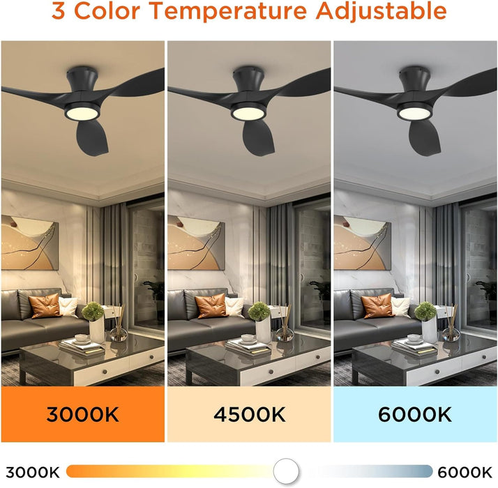 52 in. Flush Mount Ceiling Fan with Remote, Outdoor Farmhouse Low Profile Fan for Patio, Black Reversible Fan for Bedroom Living Room Kitchen Dining Room-4-ErisView