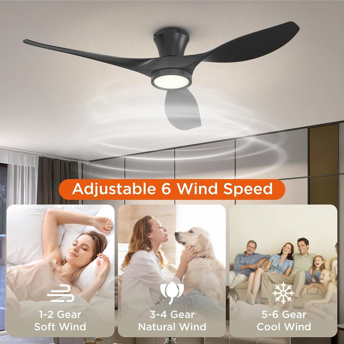 52 in. Flush Mount Ceiling Fan with Remote, Outdoor Farmhouse Low Profile Fan for Patio, Black Reversible Fan for Bedroom Living Room Kitchen Dining Room-6-ErisView