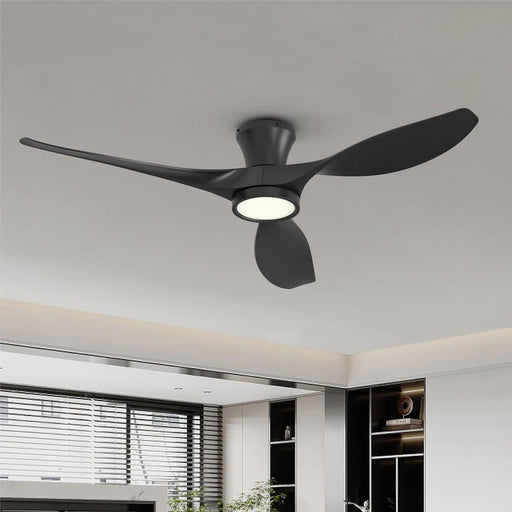 52 in. Flush Mount Ceiling Fan with Remote, Outdoor Farmhouse Low Profile Fan for Patio, Black Reversible Fan for Bedroom Living Room Kitchen Dining Room-1-ErisView