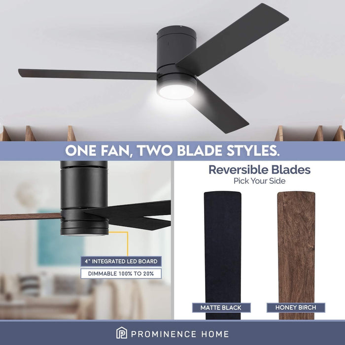 52 in. Flush Mount Contemporary Ceiling Fan with Light, Indoor Modern LED Remote Control Ceiling Fans, Reversible Fan for Summer Winter-2-ErisView